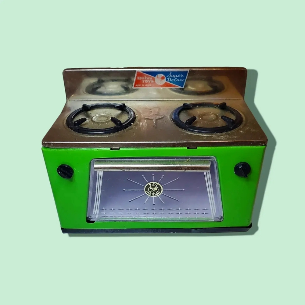Vintage Super Deluxe green tin toy stove